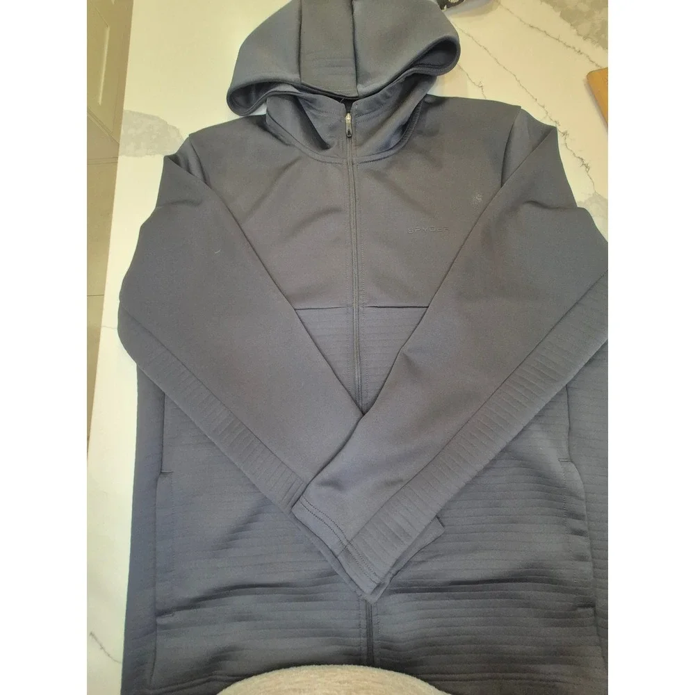 Spyder Active Mens Full‎ Zip Hoodie Gray Textured Hybrid Jacket SPM8003U Size L